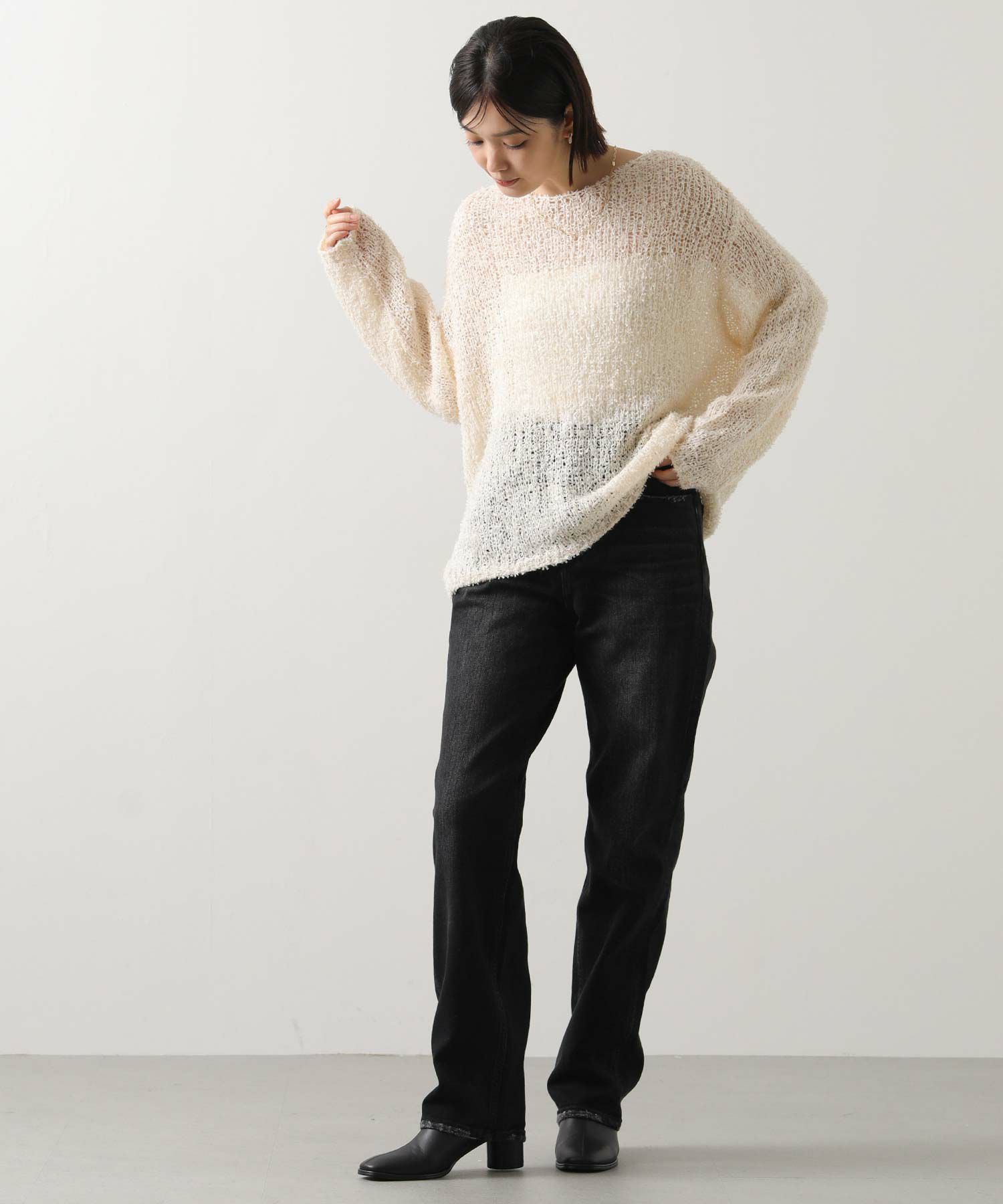 Gready Brilliantフリンジモヘアボートネックニット | SEKIMIKI Online