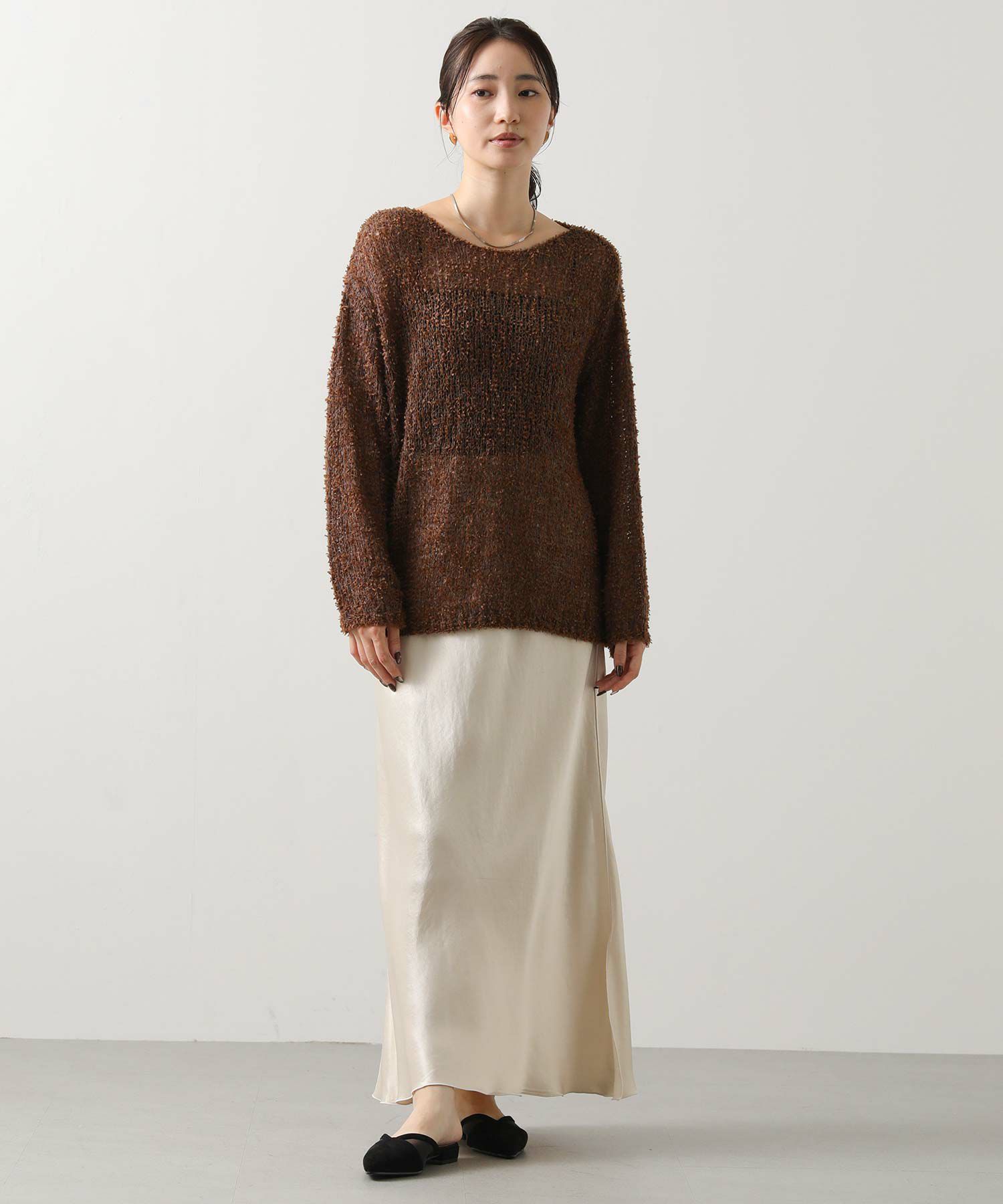 Yves Saint Laurent ブラウンモヘアニット　ボートネック Gready Brilliantフリンジモヘアボートネックニット | SEKIMIKI Online