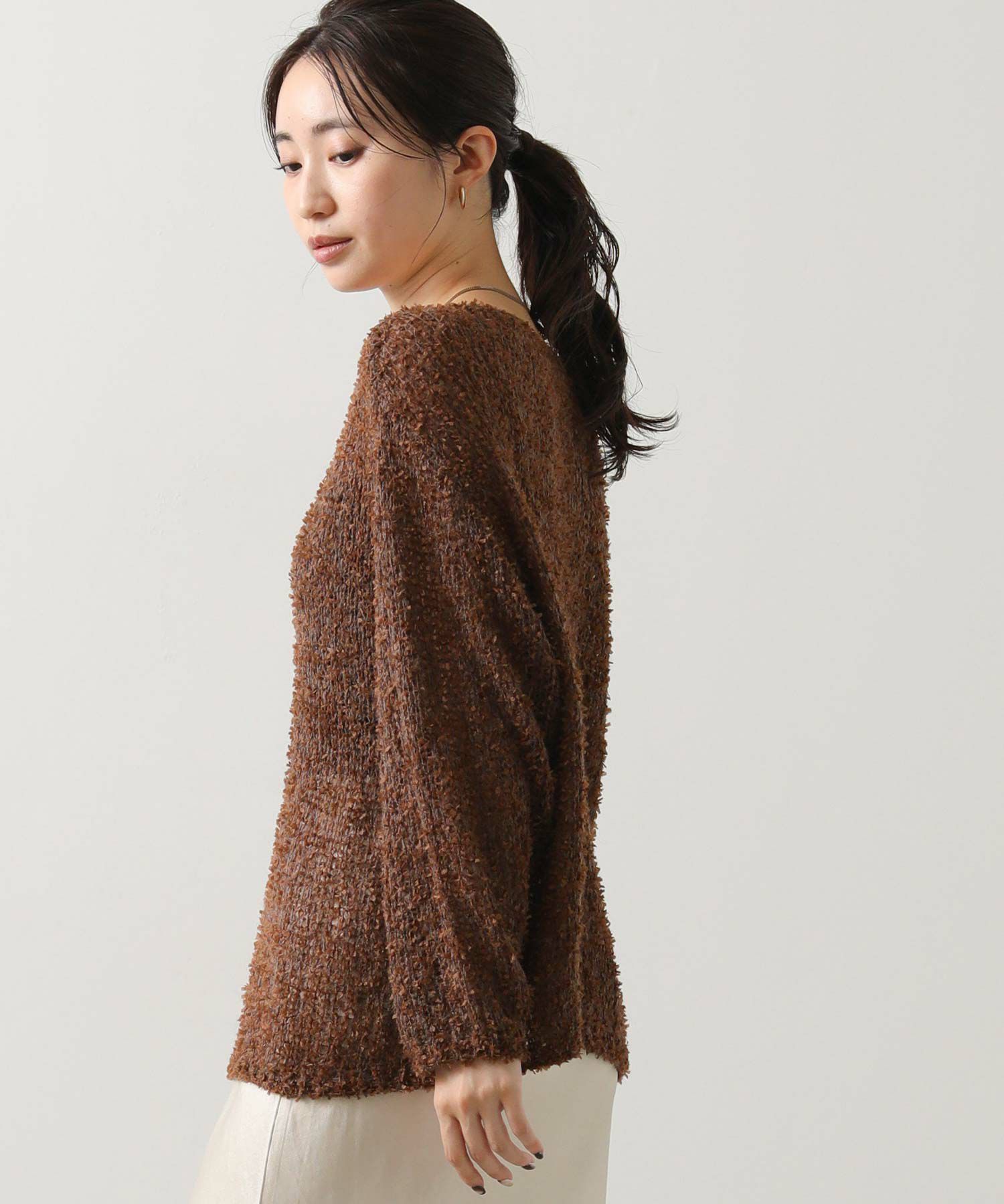 Yves Saint Laurent ブラウンモヘアニット　ボートネック Gready Brilliantフリンジモヘアボートネックニット | SEKIMIKI Online