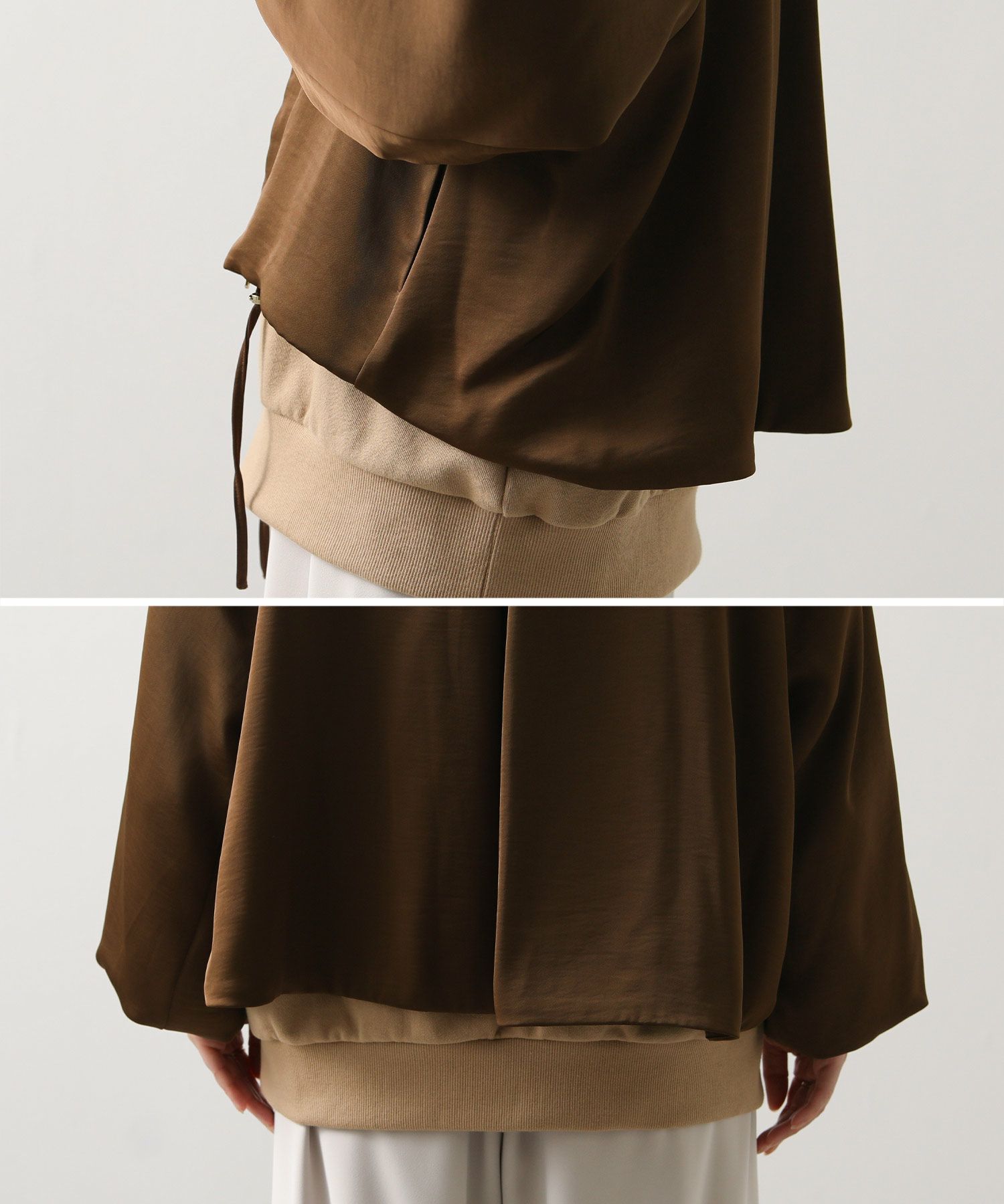 定価4.3万　OBLI オブリ　グロングランジャケット　ブルゾン　ベージュ Gready Brilliantサテンボリュームブルゾン | SEKIMIKI Online