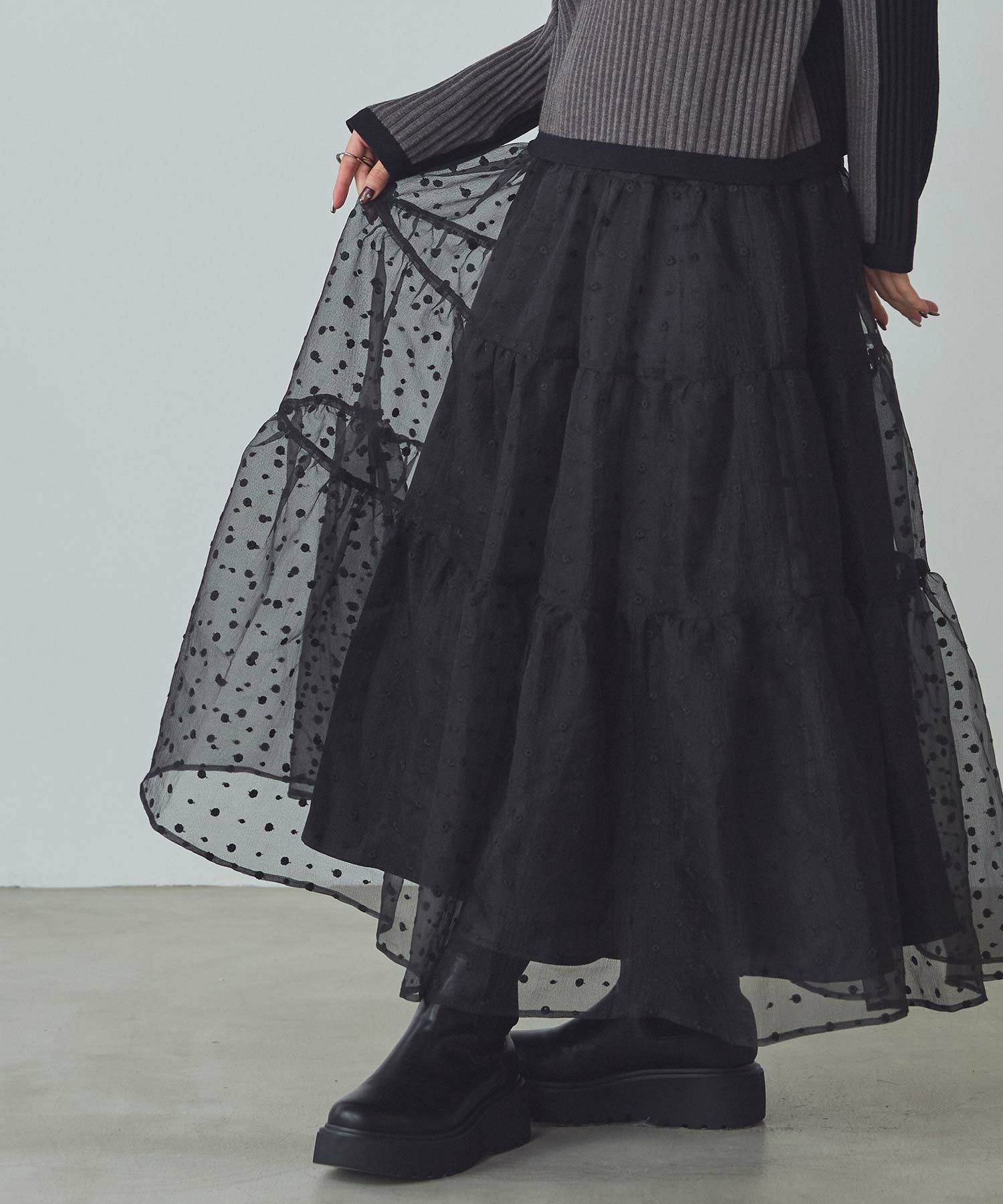 24年♡極美品✨Sov. ドットオーガンジーティアードスカート ブラック 38 ダブルスタンダードクロージング] Sov.ドットオーガンジースカート 24