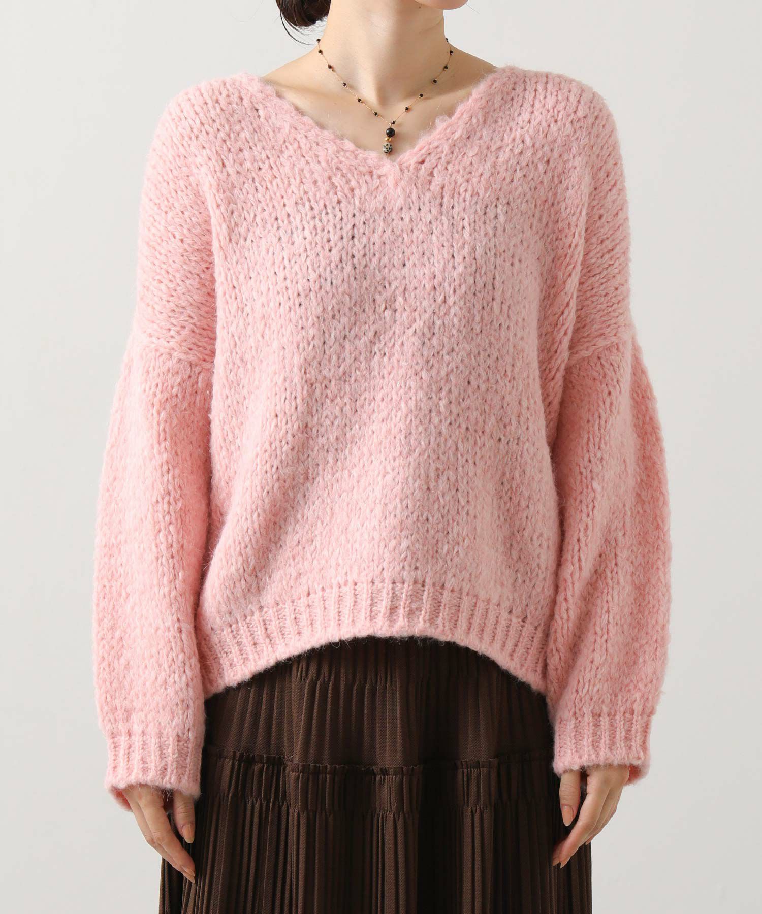 新品ウール混紡Vネックセーター ピンク 無縫製☆100％カシミア】Vネックセーター＊S～XXLサイズ/カラフル6色 T