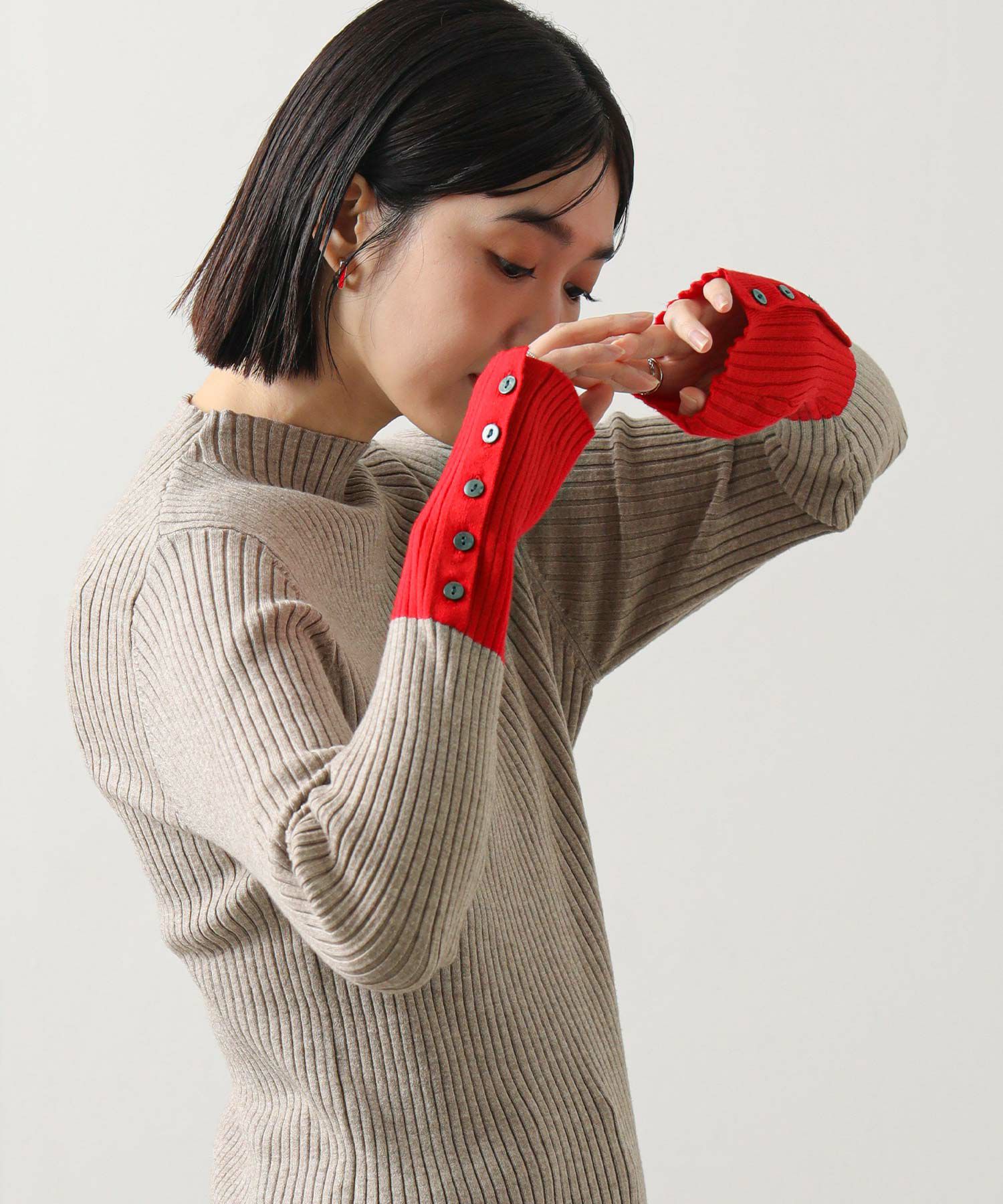 nagonstans バイカラーニット　カーキ　配色　リブ　enfold nagonstans バイカラーニット カーキ 配色 リブ enfold