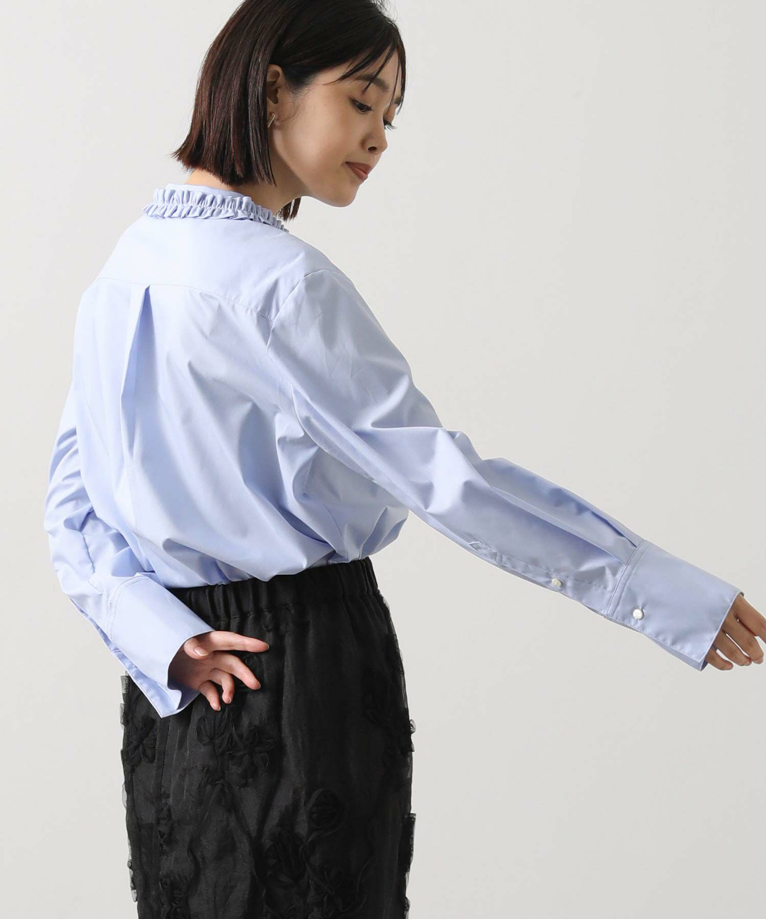 極美品♡ Gready Brilliant ストライプベロア配色フリルブラウス Gready Brilliantフリルカラーシャツ | SEKIMIKI Online