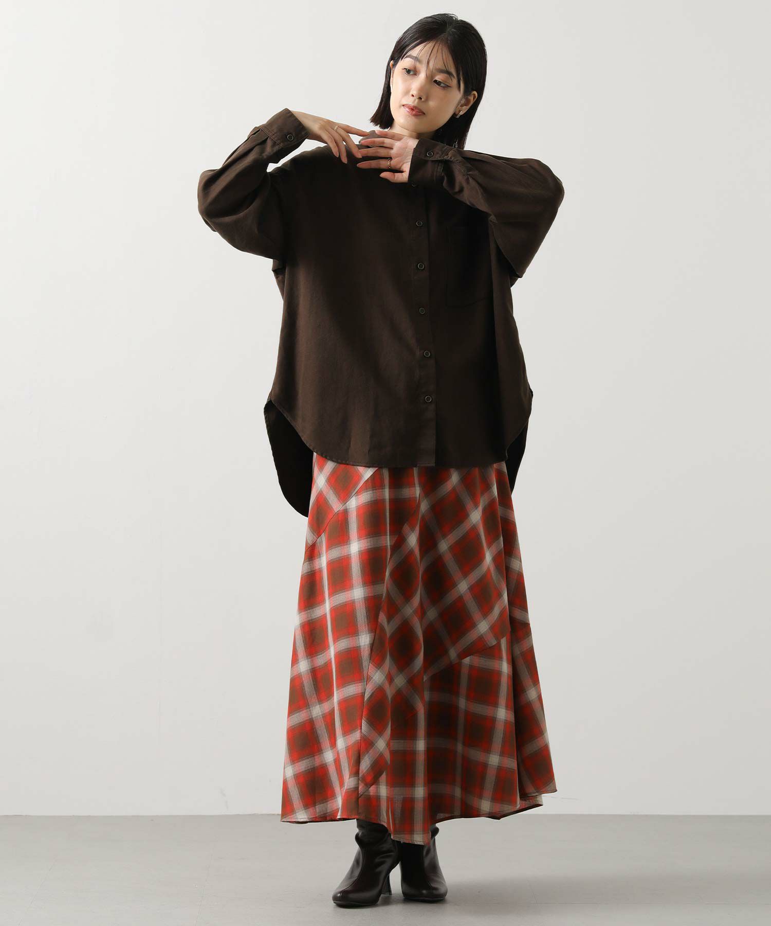 Gready Brilliantチェック切り替えマキシスカート | SEKIMIKI Online