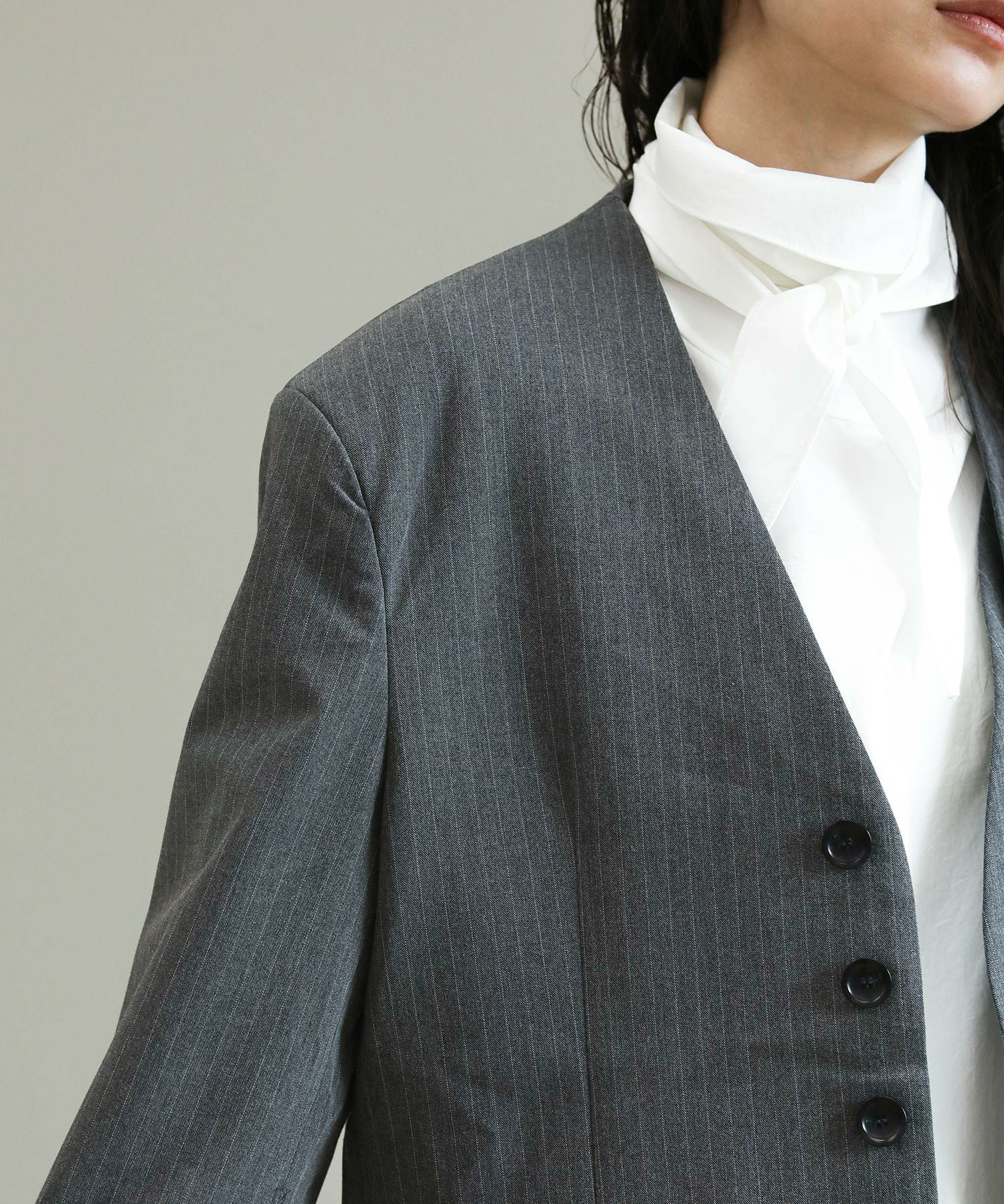 ⭐︎新品⭐︎ anuke カラーレスオーバージャケット anuke｜ストレッチ ノーカラー オーバー ジャケット “Collarless Over