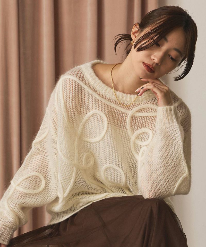 Gready Brilliantモヘア混コード刺繍クルーネックニット | SEKIMIKI Online
