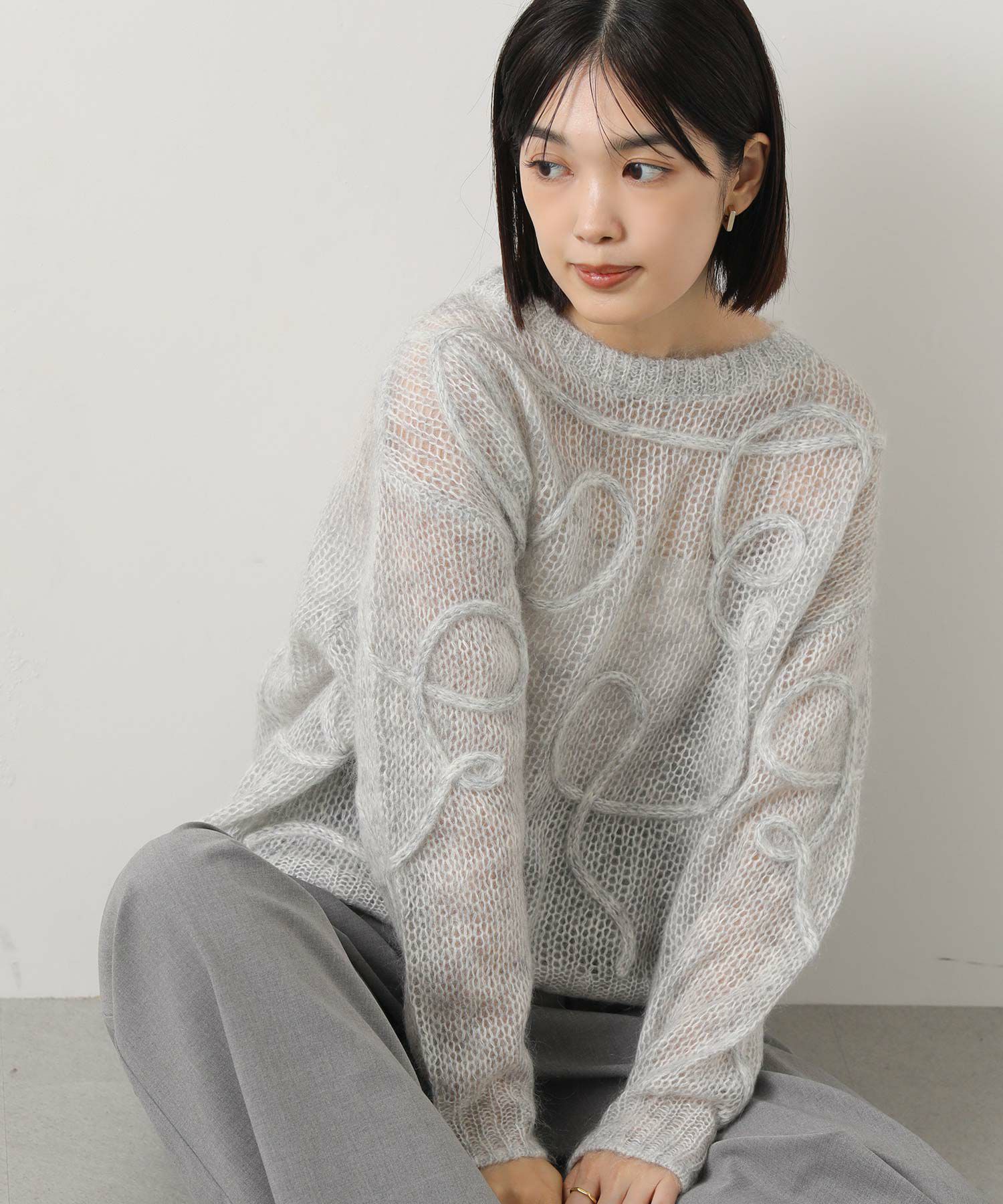 Gready Brilliantモヘア混コード刺繍クルーネックニット | SEKIMIKI Online