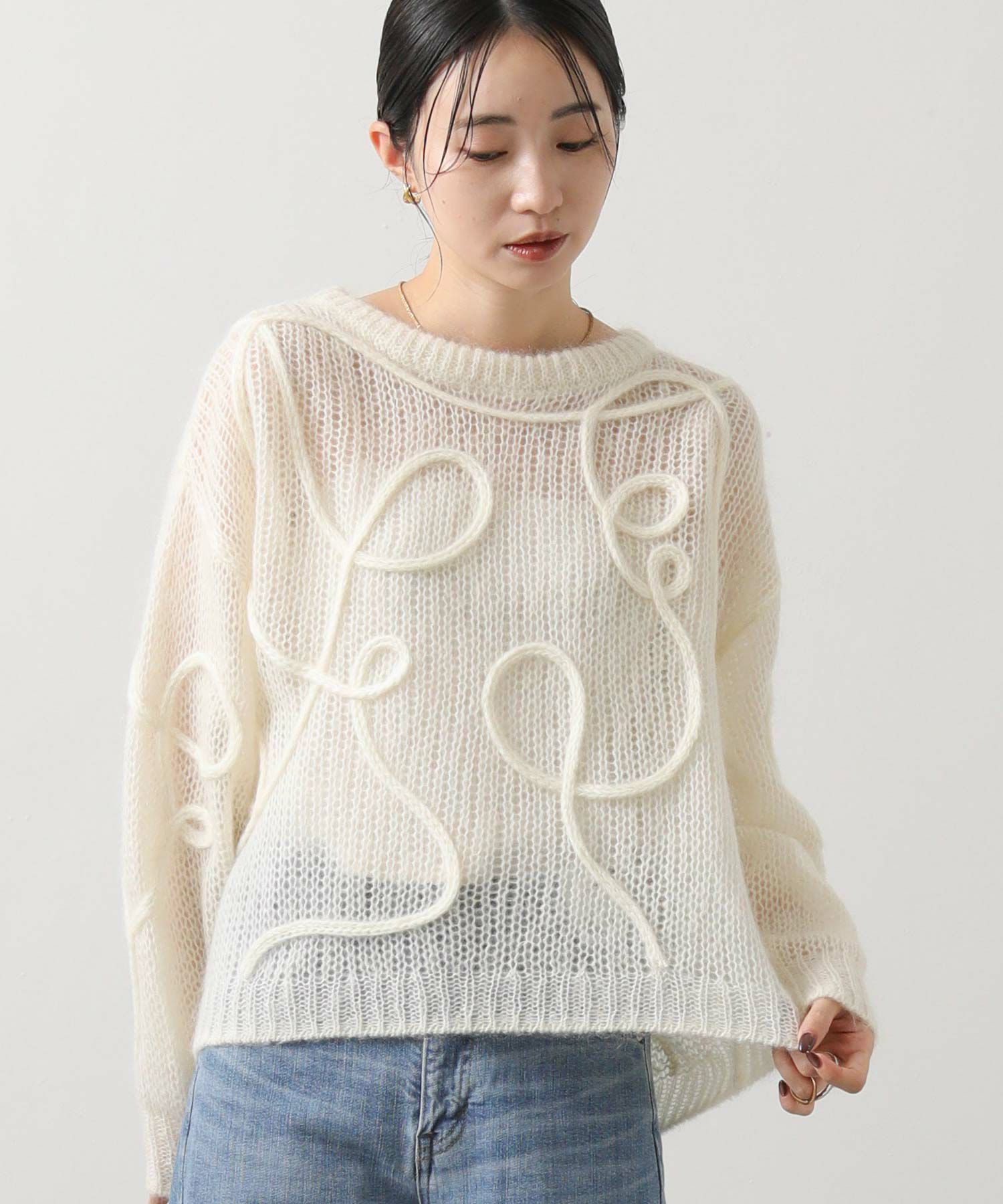 Gready Brilliantモヘア混コード刺繍クルーネックニット | SEKIMIKI Online