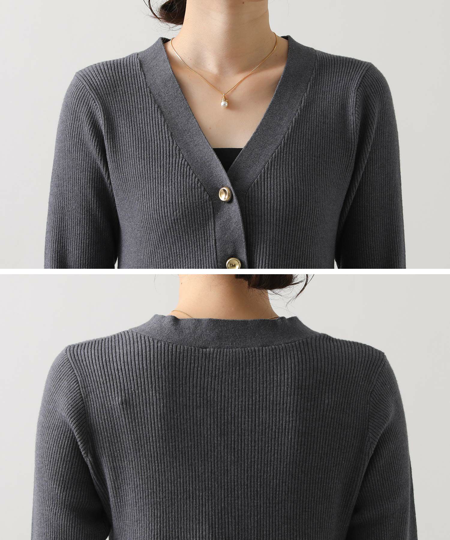 Gready BrilliantリブペプラムフレアVネックカーディガン | SEKIMIKI