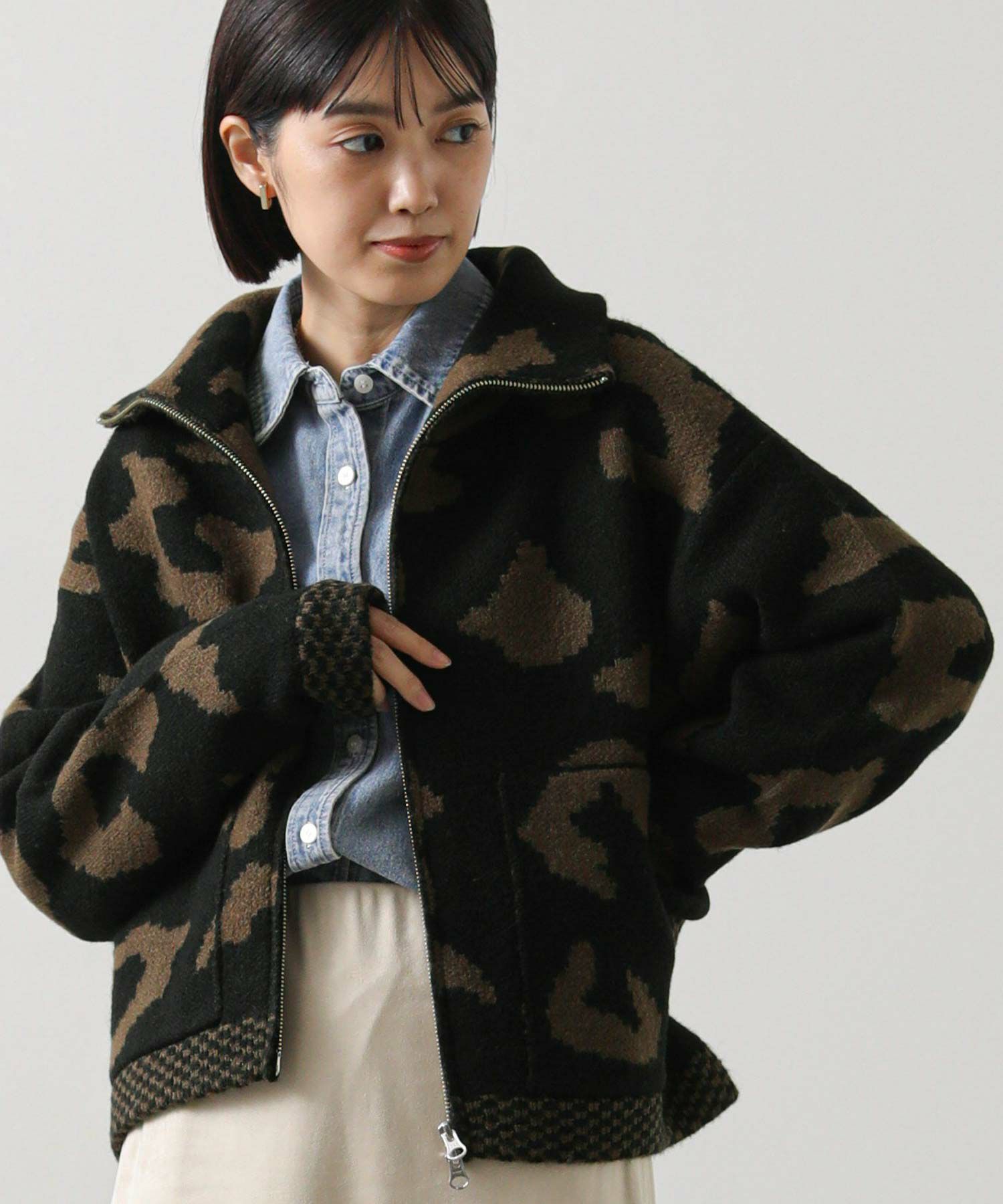 Gready Brilliantレオパードジャガードニットブルゾン | SEKIMIKI Online