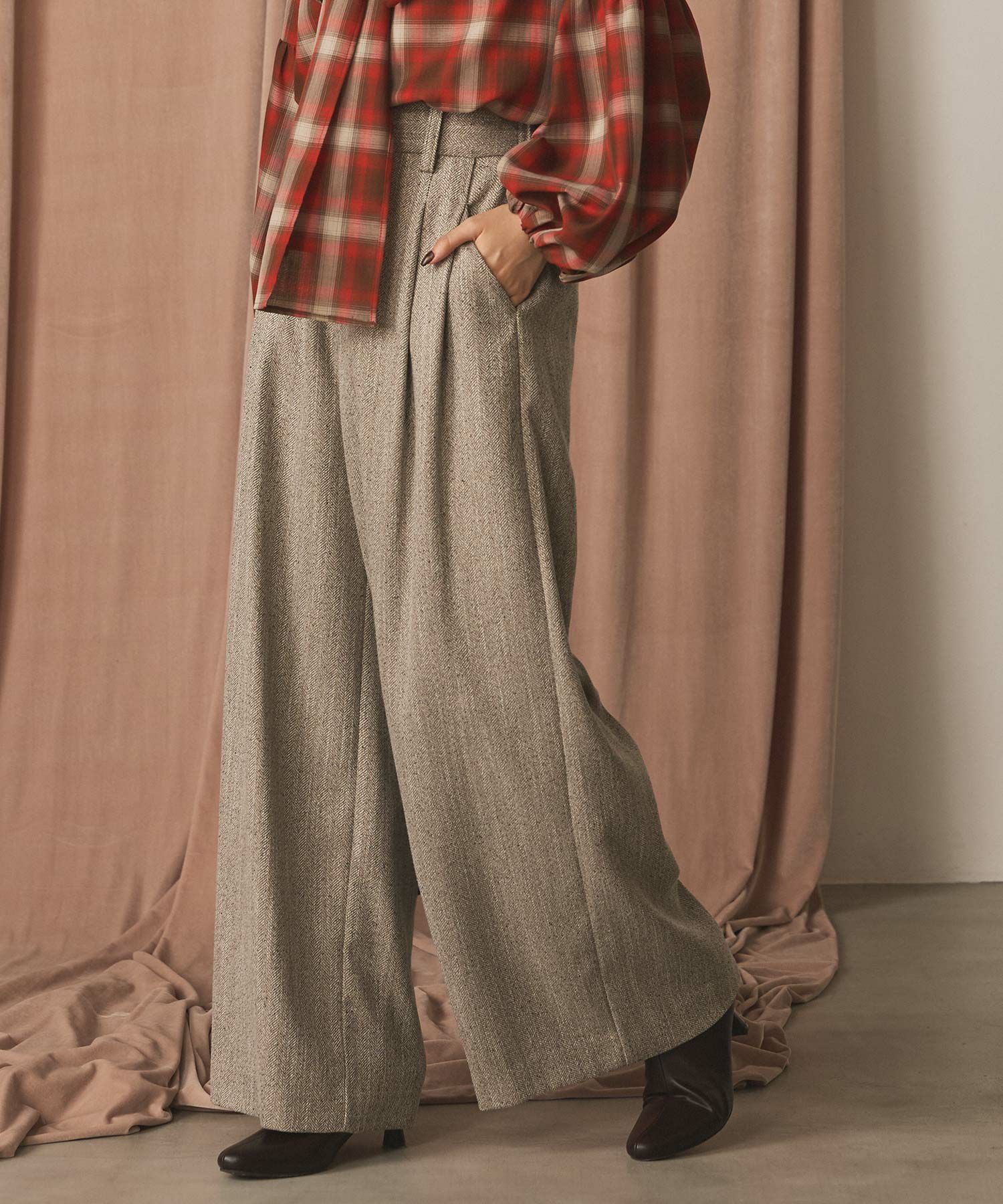 Gready Brilliantヘリンボーンタックワイドパンツ | SEKIMIKI Online