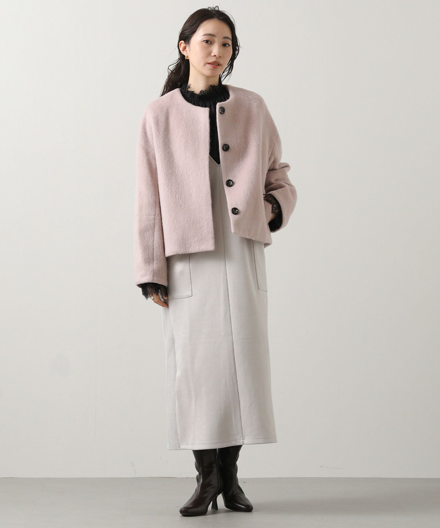 Gready BrilliantサイドリブスウェードVネックジャンスカ | SEKIMIKI