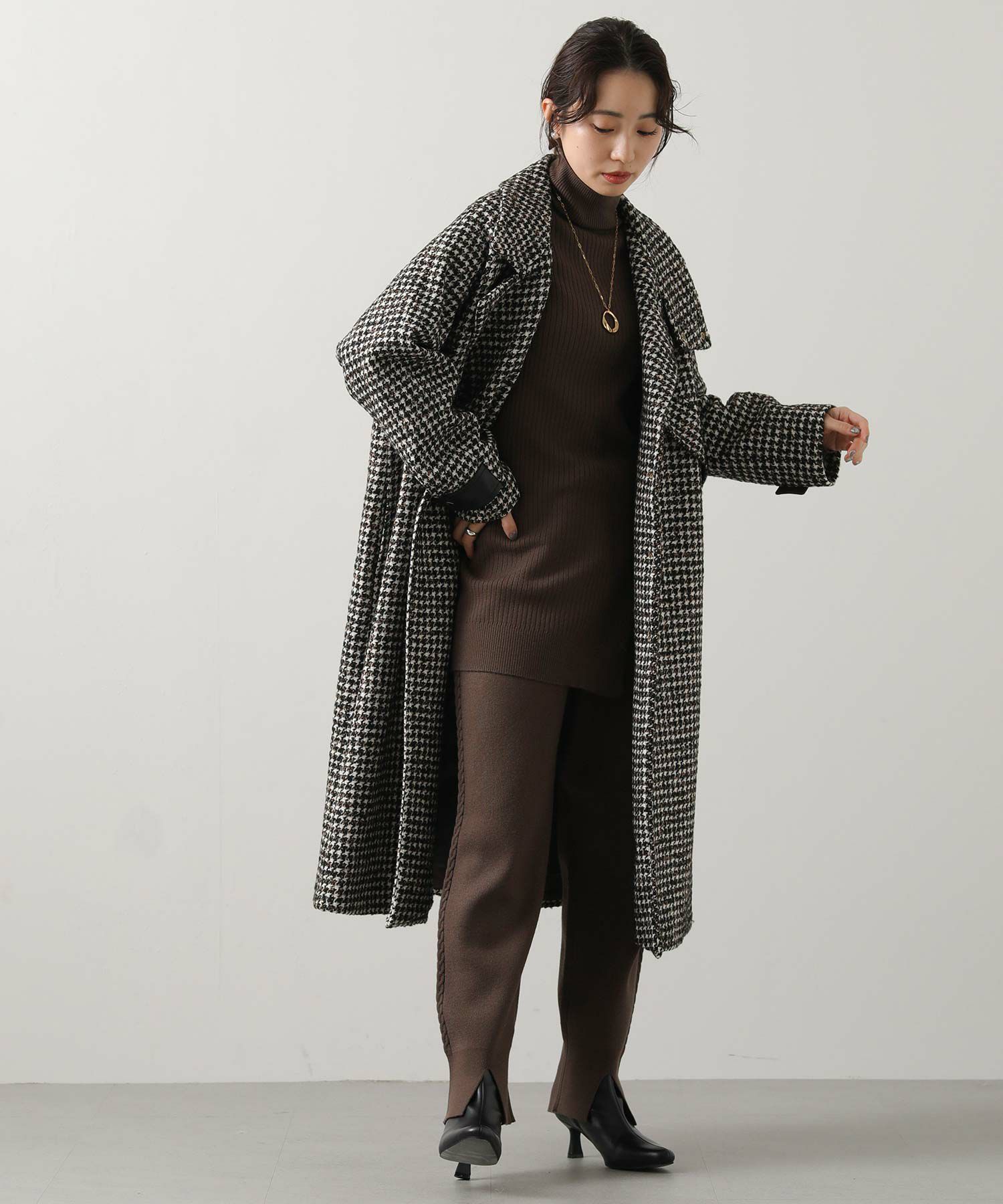 Gready Brilliant千鳥格子スタンドロングコート | SEKIMIKI Online