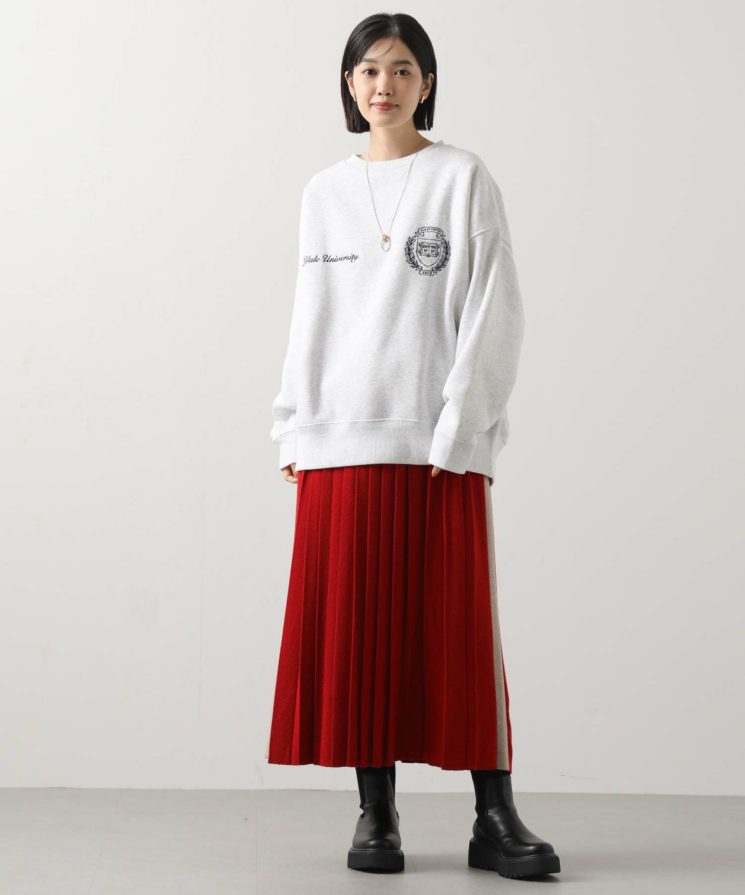 Gready Brilliantウール混サイドラインプリーツニットスカート