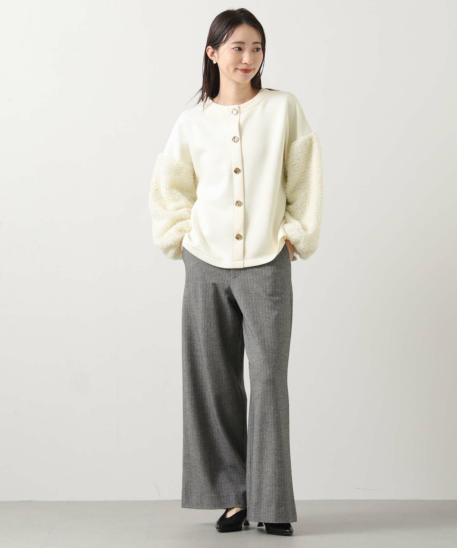 Gready Brilliant2wayリボンジャガードパフスリーブプルオーバー