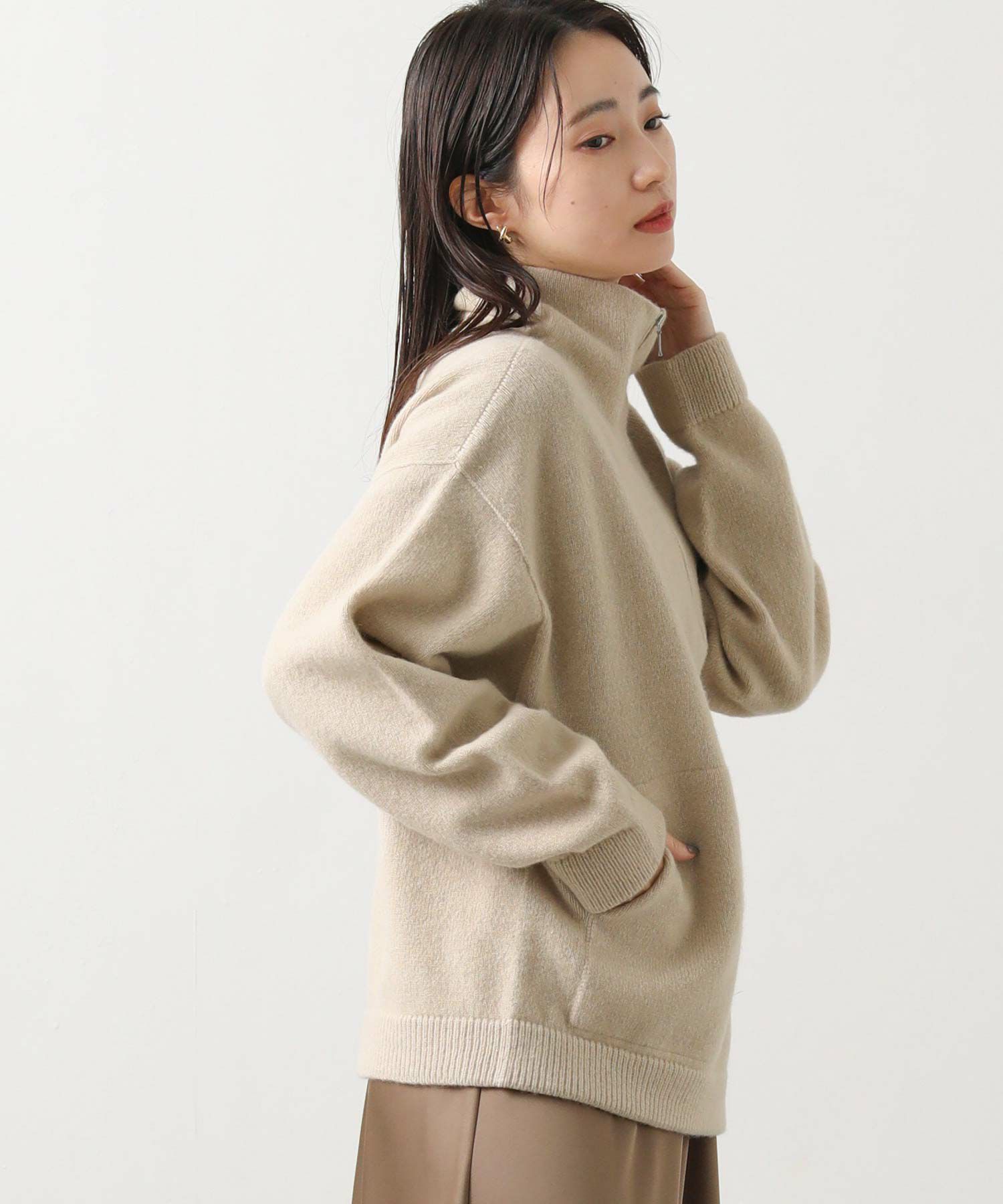 Gready Brilliantウールカシミヤホールガーメントジップハイネック