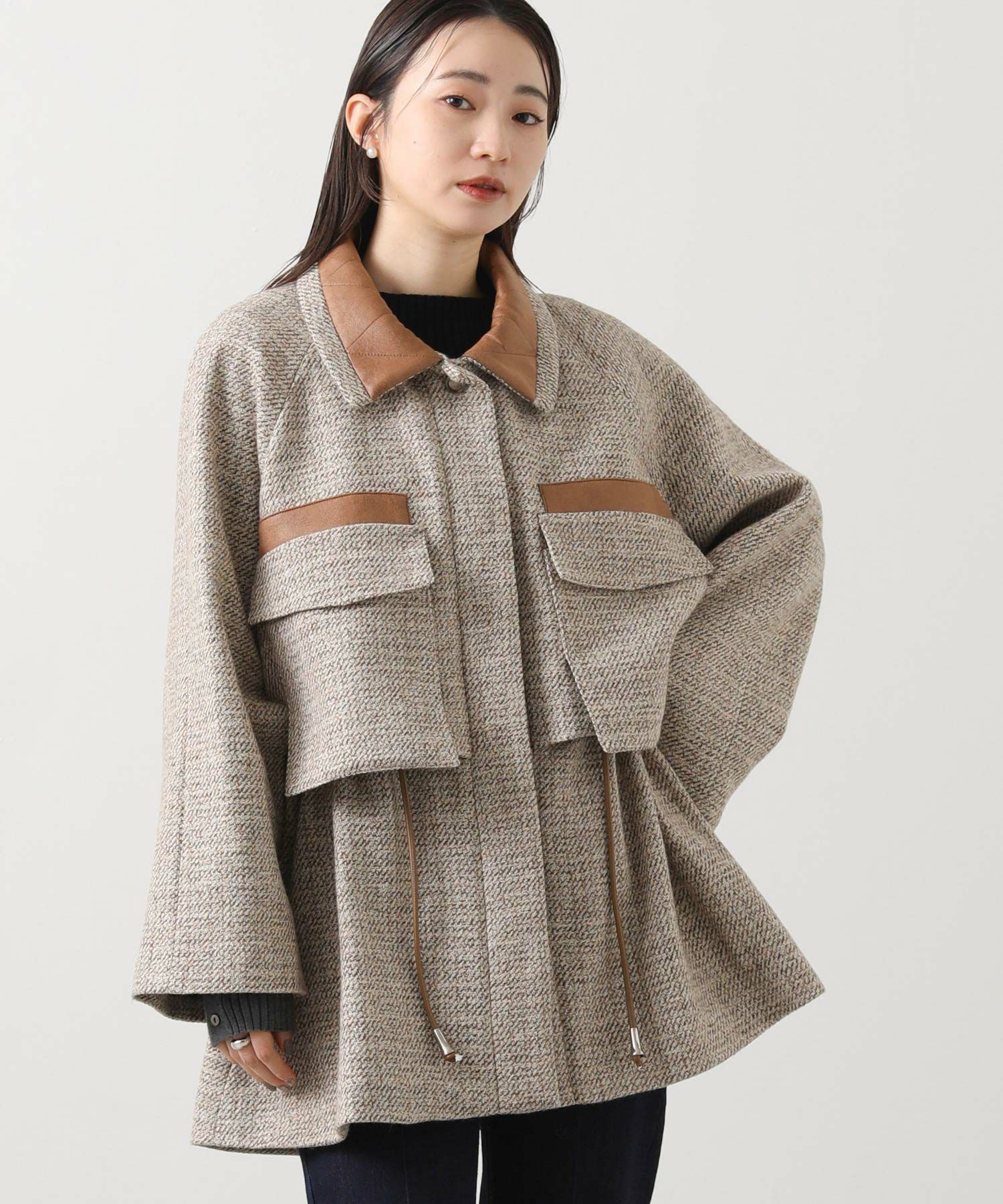 Gready Brilliantスエード衿ツィードミドルジャケット | SEKIMIKI Online