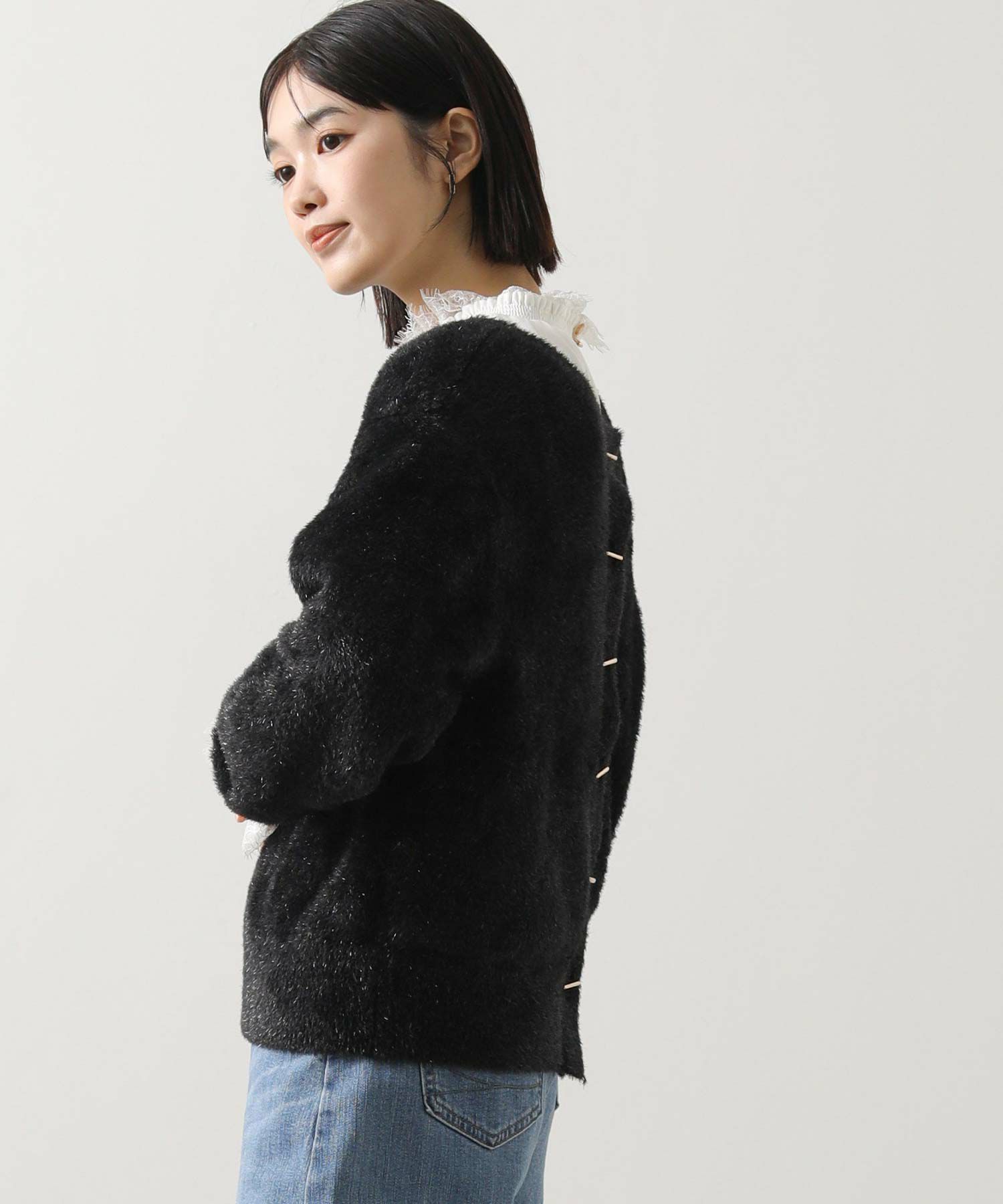 グレディブリリアン　シャギー ラメ2WAYカーディガン　黒 Gready Brilliant2wayラメシャギーカーディガン | SEKIMIKI Online