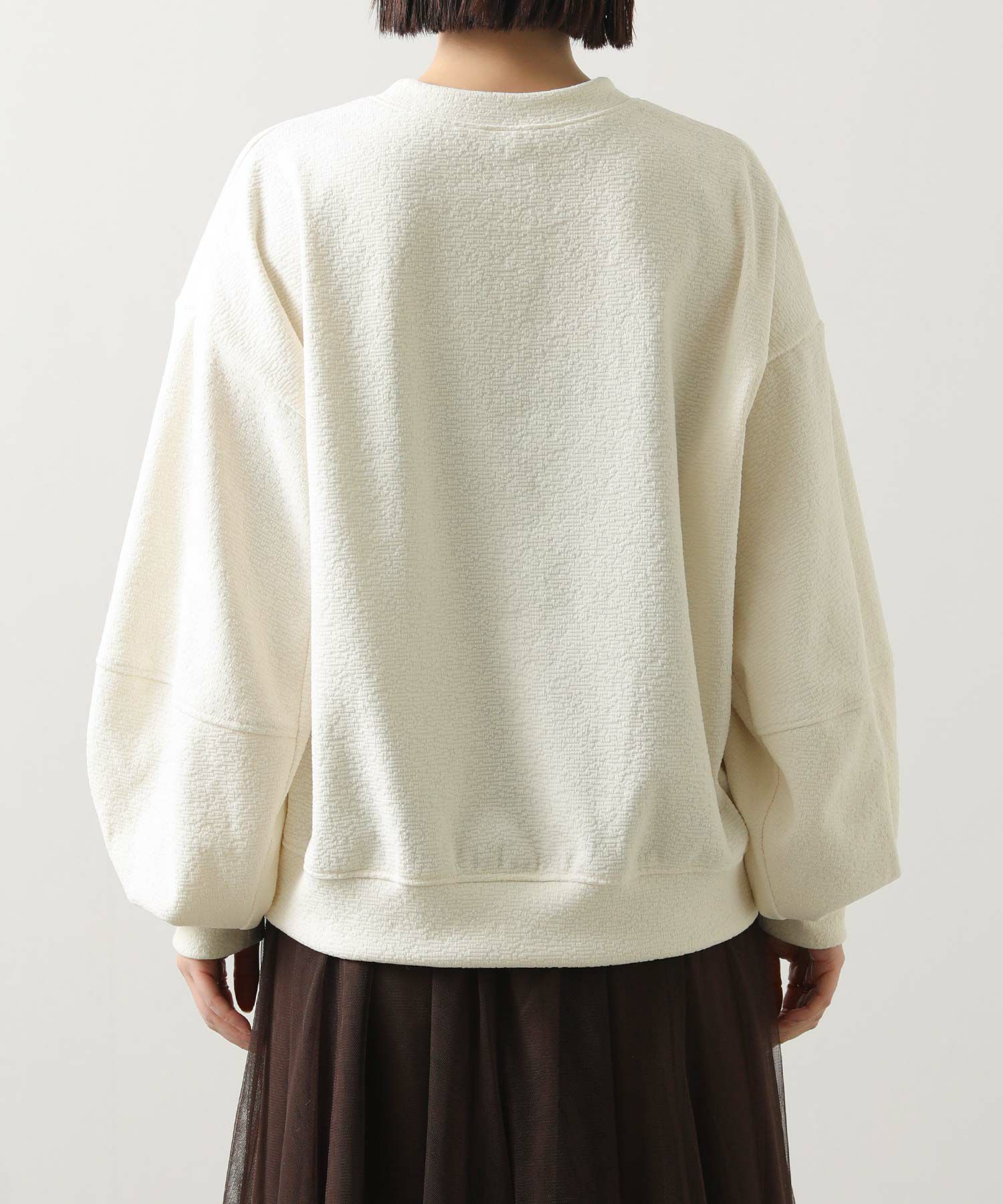 Gready Brilliant起毛ジャガード立体パフクルーネックトップス