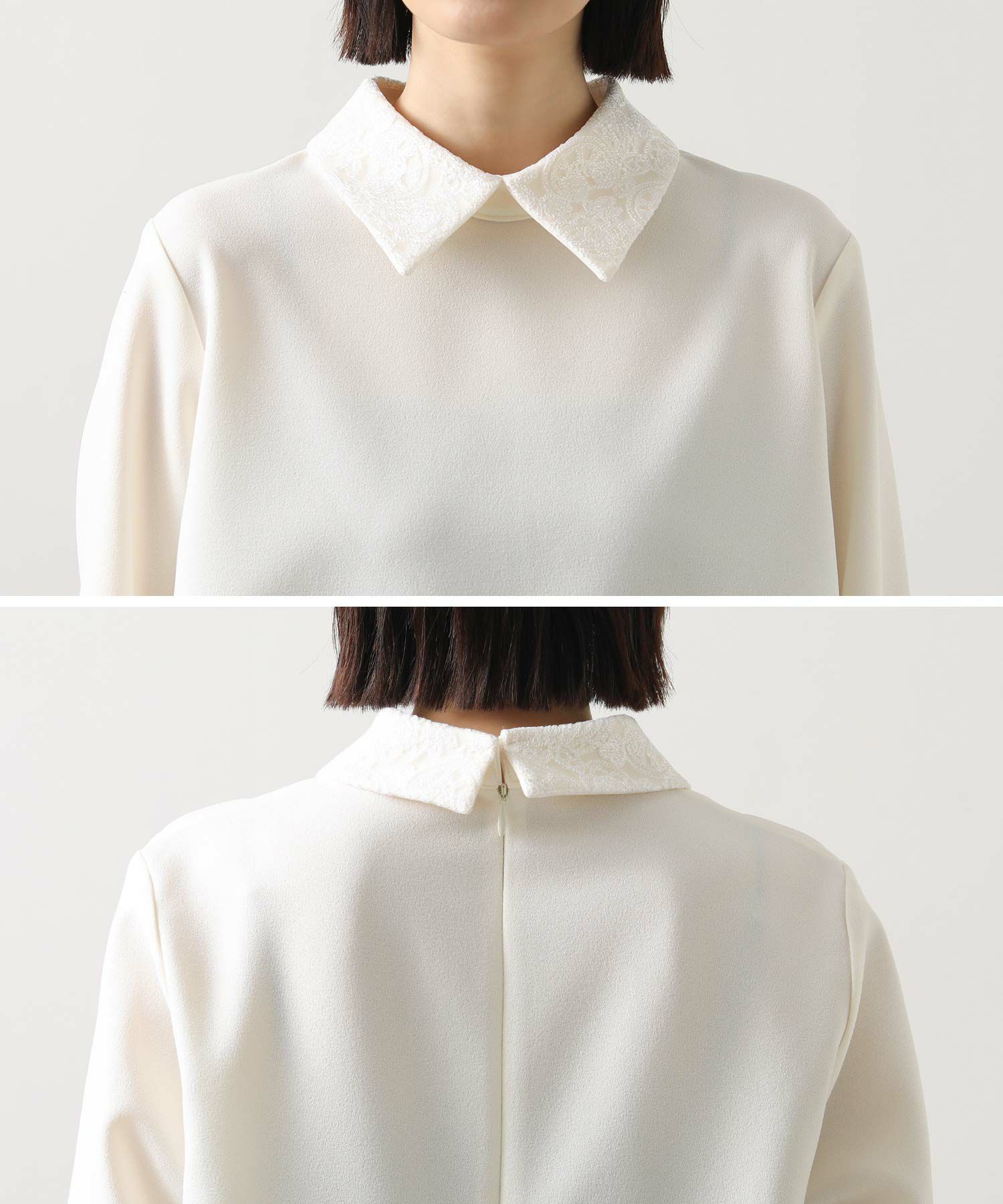 レースカラーブラウス　ホワイト Gready Brilliantジョーゼットレースカラーブラウス | SEKIMIKI Online