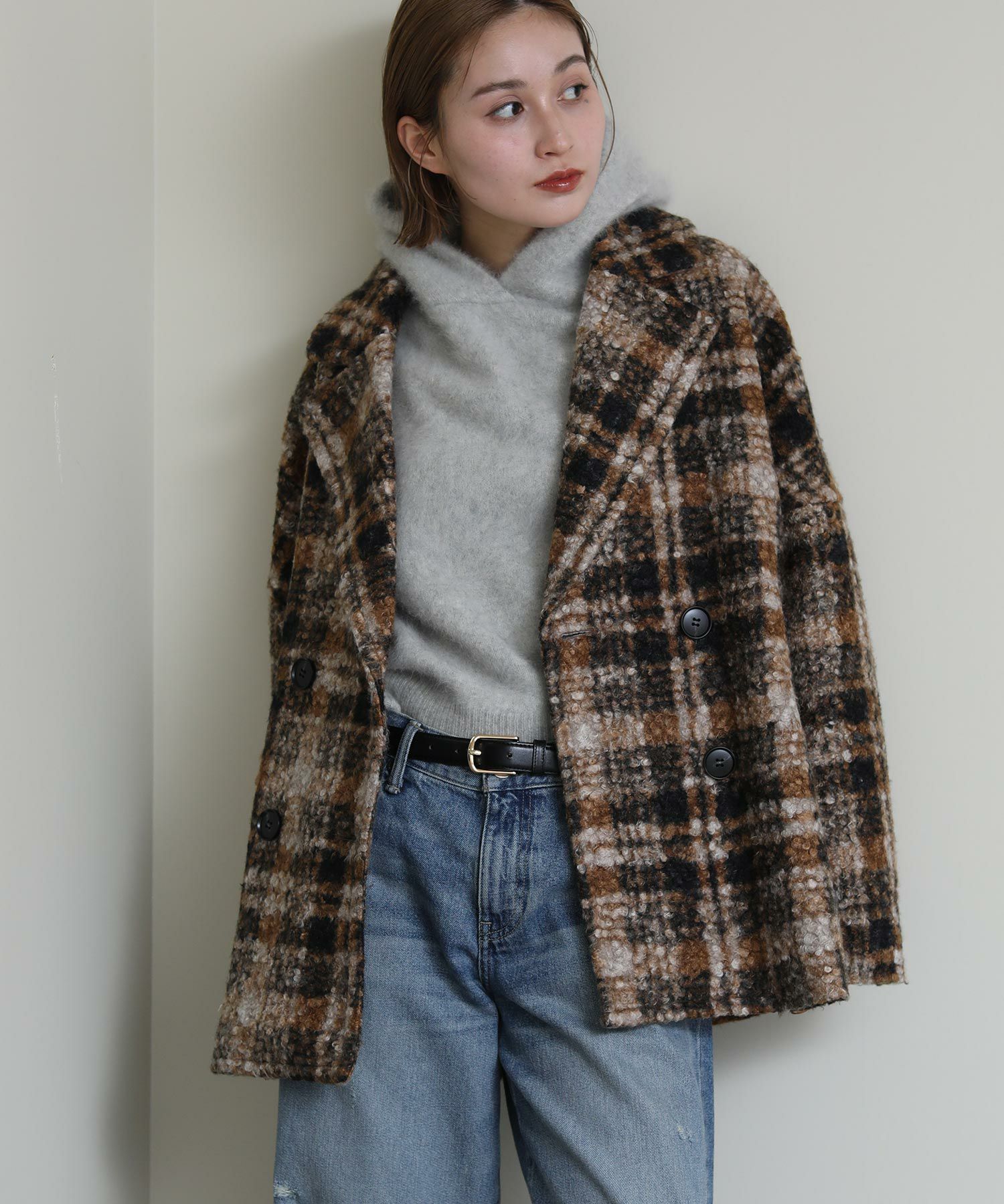 Gready Brilliant Re Fiina ブークレチェックコート Re Fiinaブークレチェックコート | SEKIMIKI Online