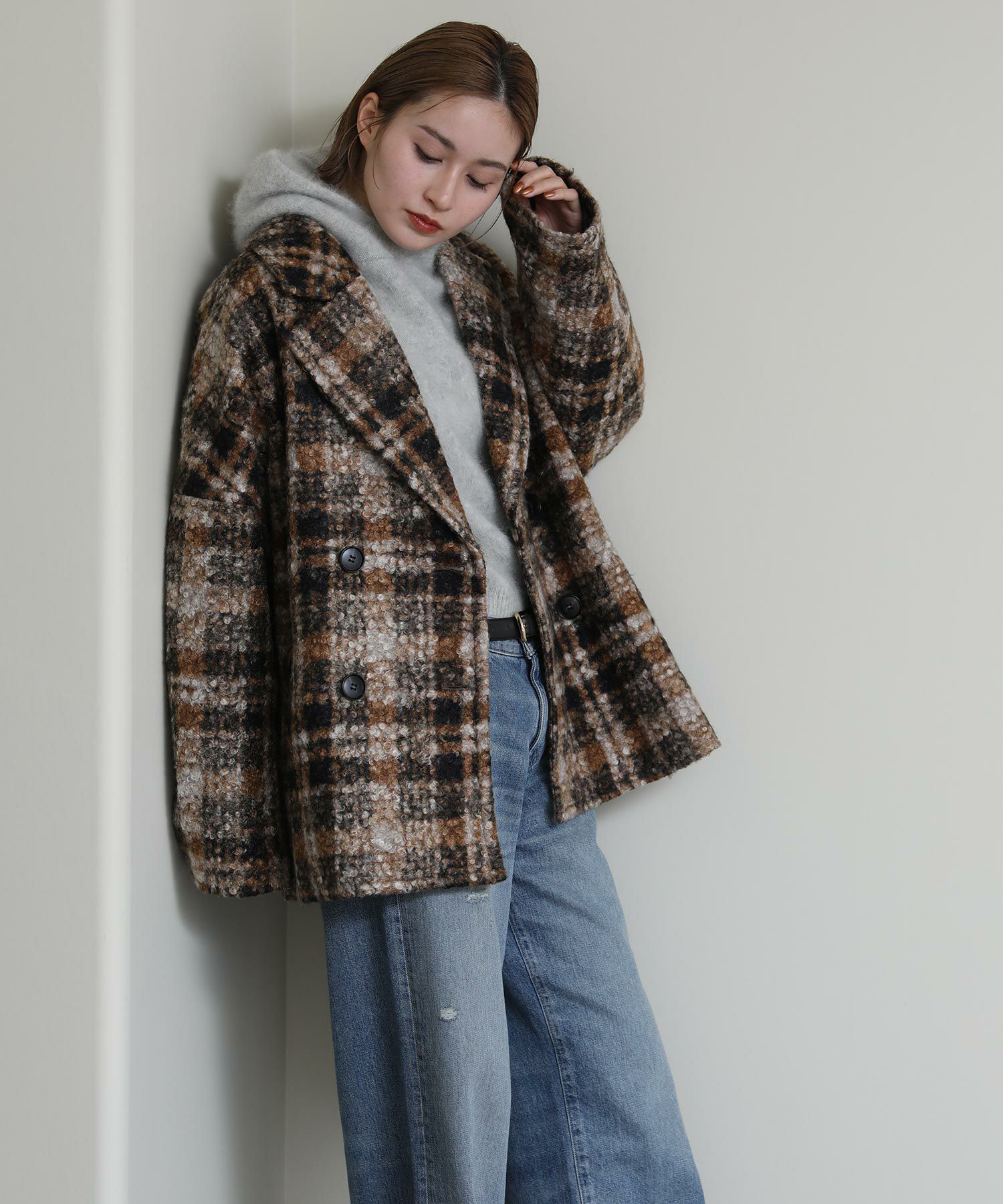 Re Fiinaブークレチェックコート | SEKIMIKI Online