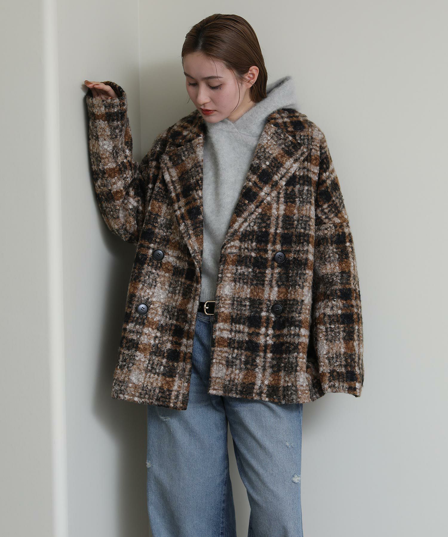 Re Fiinaブークレチェックコート | SEKIMIKI Online