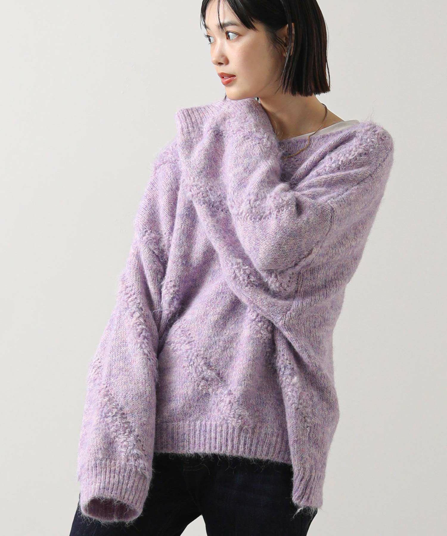 archivio 新品　ボアラインニット Gready Brilliantウール混バイアス柄ボートネックニット | SEKIMIKI Online