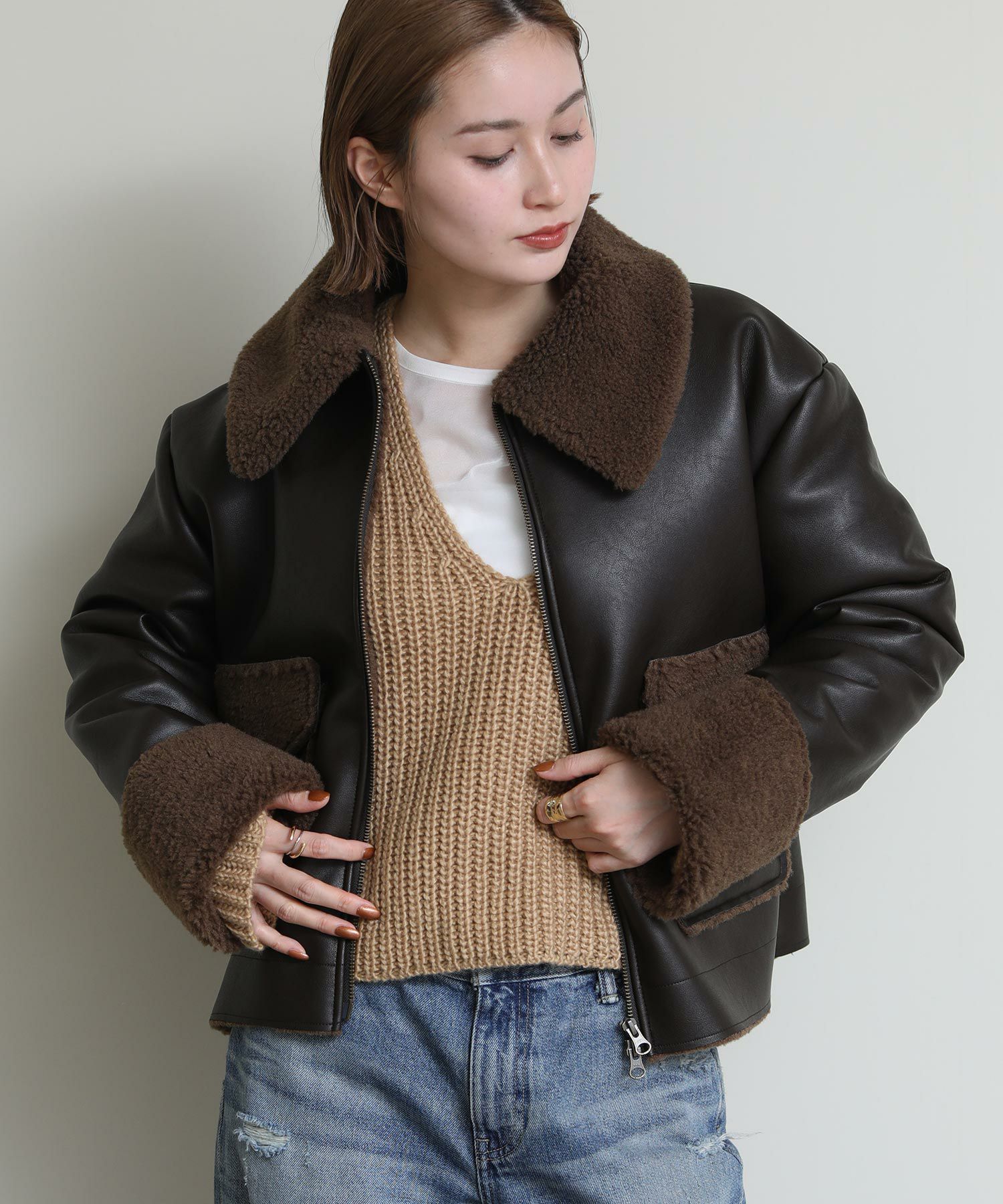 Re Fiinaエコレザーボアジャケット | SEKIMIKI Online