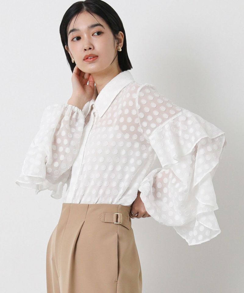 Gready Brilliantシアージャガードドットフリルスリーブブラウス