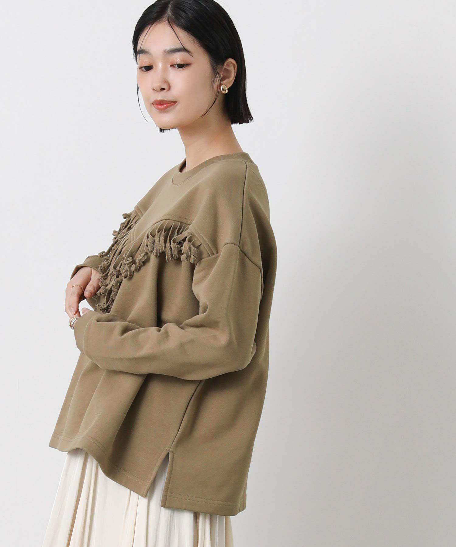 Gready Brilliant＋81フリンジ裏毛ロングスリーブトップス