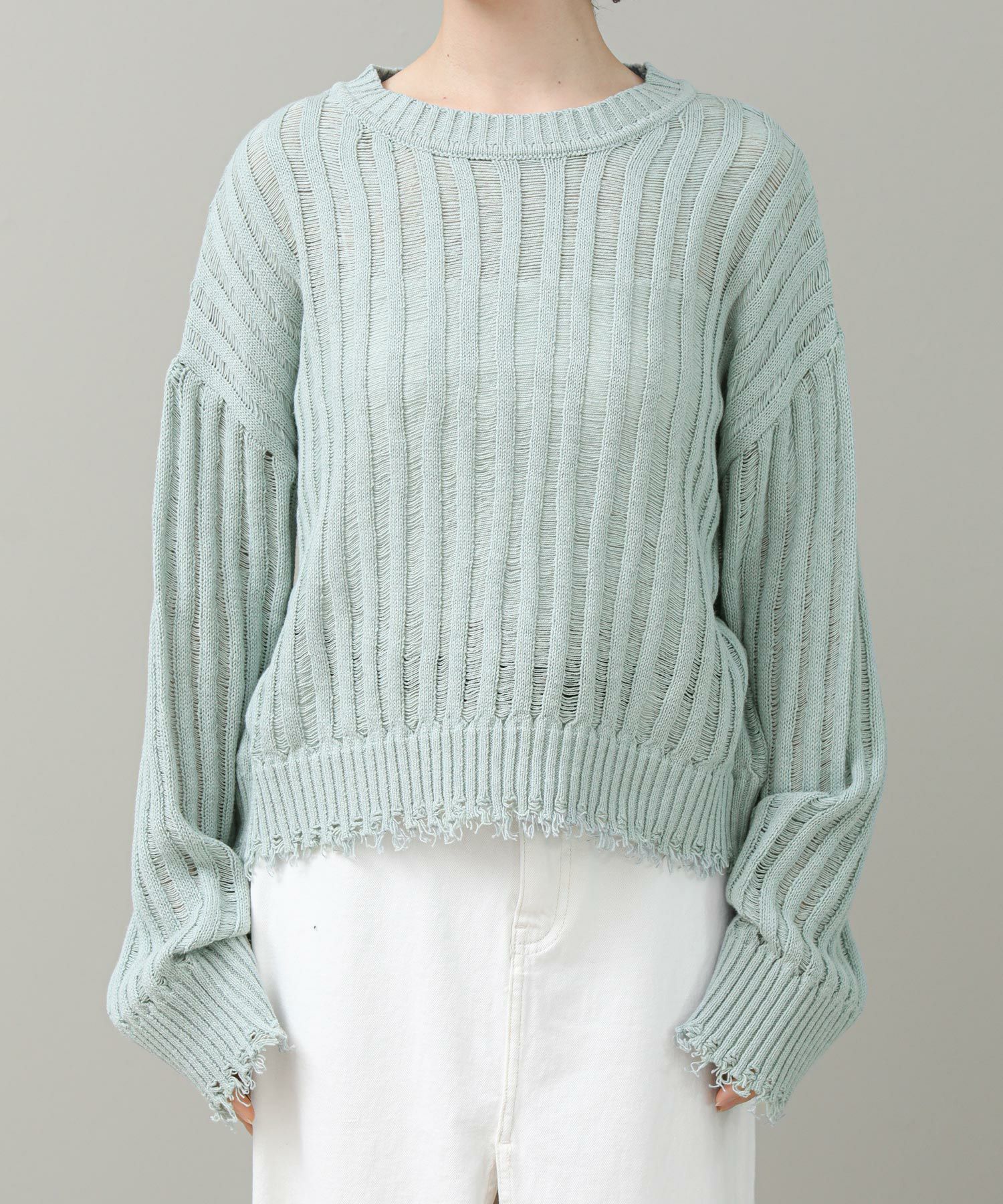 The rejoiceダメージ針抜きシアーニット | SEKIMIKI Online