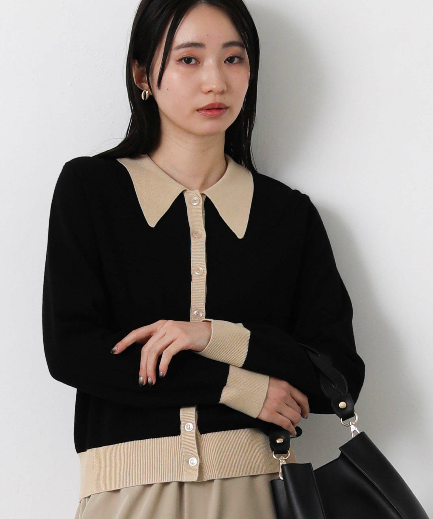 Gready Brilliant バイカラーポロ衿カーディガン